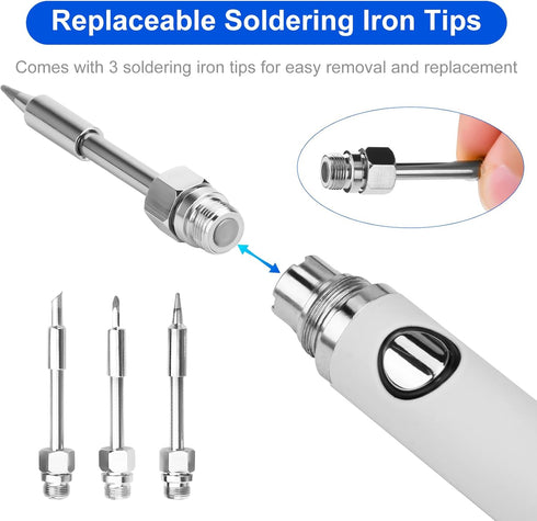 Cordless Soldering Iron Kit, USB Rechargeable Portable Cordless Soldering Iron with 3PCS Soldering Tips, 3 Temperature Adjustment Soldering Iron T...