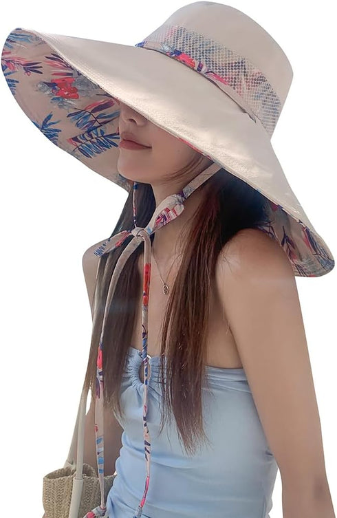6" Extra Wide Brim Sun Hats UPF 50+ UV Protection Packable Beach Hat Strap Women...
