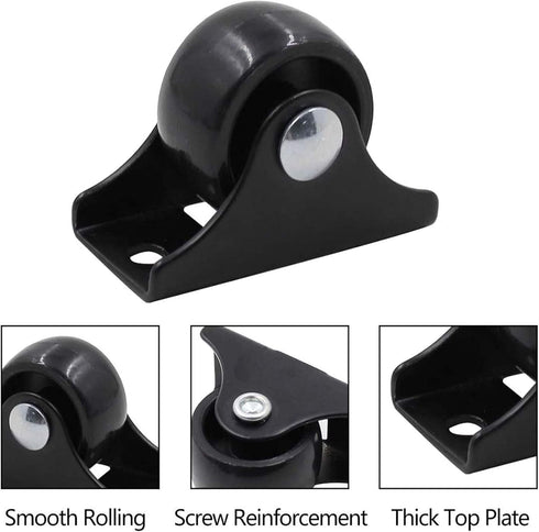 Luomorgo 12 Pack 1" Caster Wheels Rigid Fixed Non Swivel Casters with Metal Top Plate Hard Plastic Wheels for Furniture, Black...