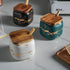 Marble Ceramics Sugar Bowl Ceramic Seasoning Box Ceramic Spice Jars Porcelain Condiment Pots with Lid and Spoon (White)...