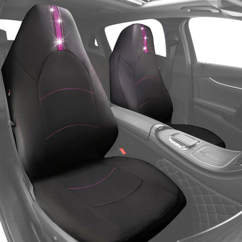 Outlet Faux Rhinestone Diamond Bling Car Seat Covers High Back, Mesh Fabric Cloth Bucket Two Front Seats only, Universal Fit for SUV Truck Coupe W...