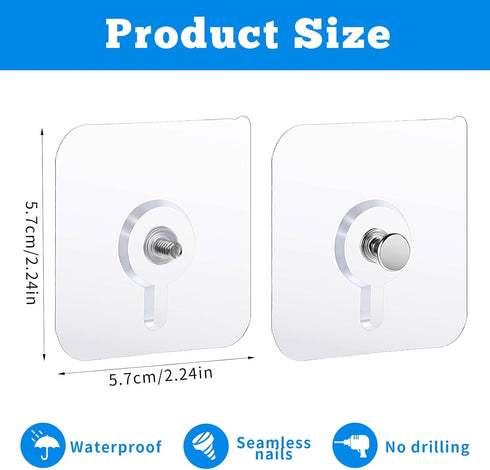 20 Pcs Self Adhesive Wall Hooks No Drill Hooks for Hanging, No-Trace Sticker Frame Hangers without Nails for Mount Wall Shelf, Heavy Duty Adhesive...