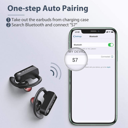 Wireless Earbuds with Microphone,Bluetooth Headphones over The ear,70H Playback time, Leather Display Case,HiFi Sports Ear buds with Ear Hook,Wate...