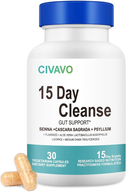 15 Day Gut Cleanse for Women & Men- Gut and Colon Support- Probiotics& Psyllium Husk Cleanse Bowel Dissolving Capsules, Dietary Supplement (30 Cap...