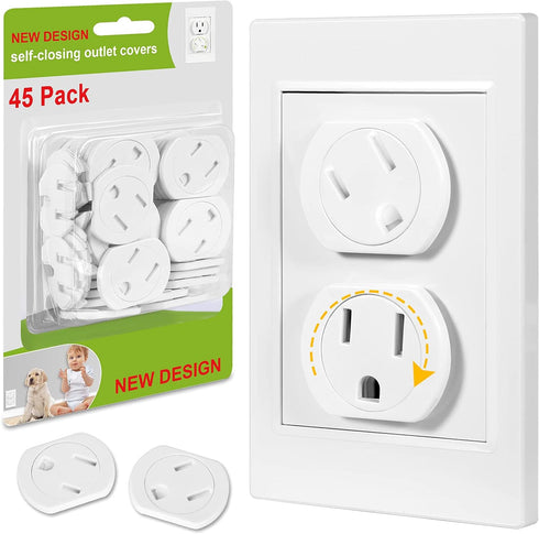 Outlet Covers (45 Pack) Self-Closing Outlet Plug Covers 3-Prong Swivel Electrical Outlet Protectors for Baby Upgraded Adhesive Installation Socket...