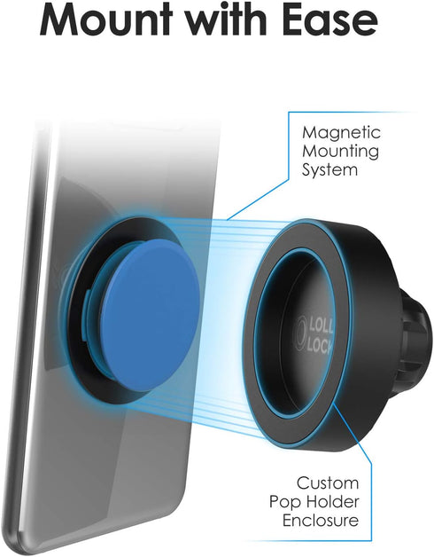 ENCASED LolliLockit Magnetic Grip Car Mount for Pop Phone Holder, Dash/Window Socket Attachment by LolliLocket (Patent Pending)...