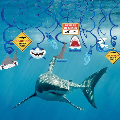 30Ct Shark Hanging Swirl Decorations, Under The Sea Party Supplies, Ocean Birthday Theme, Jaw Kids Decor for First Bday 1st Boys Girls Baby Shower...