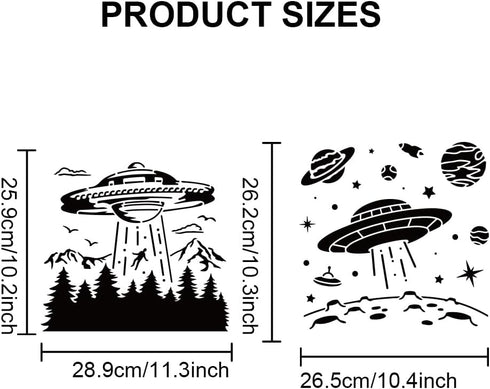 2pcs UFO Planet Space Stencils 11.8×11.8inch Large Spaceships Stencil Template with Paint Brush Square Space Theme Stencils on Wood Canvas Fabric ...