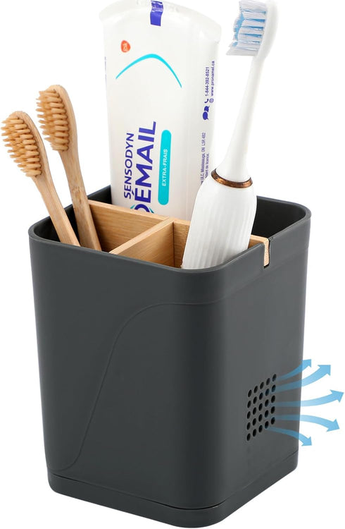 Electric Toothbrush Holder 3 Slots Tooth Brushing Holder with Bamboo Dividers for Bathrooms, Plastic Toothbrush and Toothpaste Organizer for Showe...