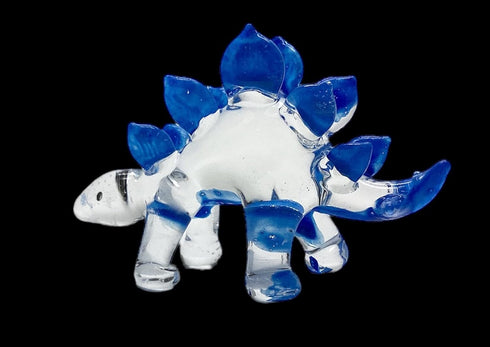 Garden Deco Glow in The Dark Blue Stegosaurus Hand Blown Art Glass Figurine Ornament Sculpture...