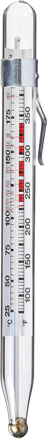 CDN Candy & Deep Fry Thermometer | 8" Durable Lab Glass | Non-Mercuric, Dual-Scale | 75–400°F Range | For Candy Stages, Deep Frying, Oil, Jelly, S...