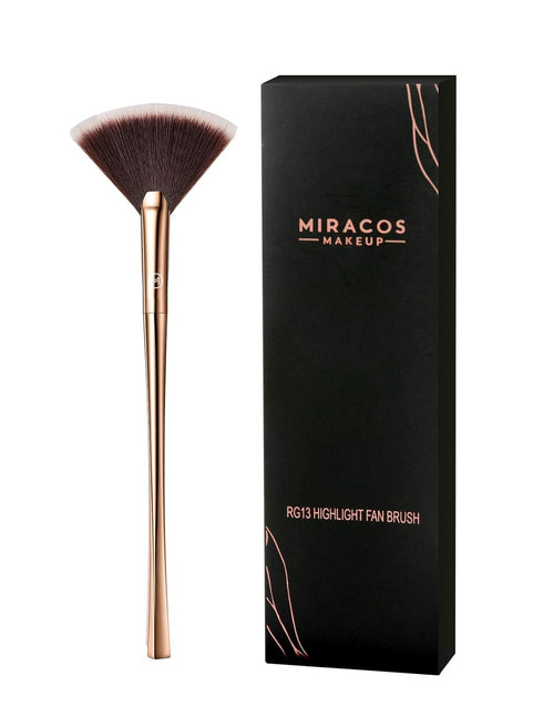 Fan Makeup Brush For Highlighter, Blush, Flutty&Powder Cosmetic Tool w/Long Handle& Anti-Champagne Gold Brush...