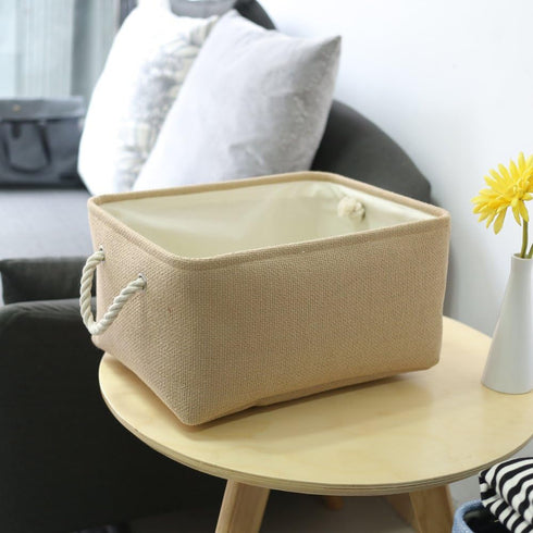 TheWarmHome Decorative Basket Rectangular Fabric Storage Bin Organizer Basket with Handles for Clothes Storage (Beige, Medium-1Pack,13.8L*9.8W*6.7...