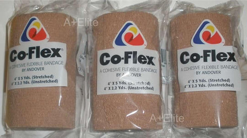 Andover CO-Flex 4"x5Yds Tan Flesh 3-Pack Cohesive Flexible Elastic Latex Bandage Compression Self Adherent Wrap Kids Children Vet Animals Pets Cat...