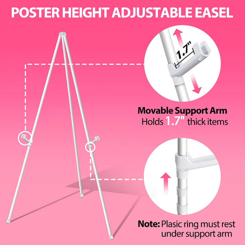 63" White Easel Stand for Wedding Sign Poster Display Easel Folding Art Easel for Floor Adjustable Metal Easel Instant Tripod Easel for Display Pa...