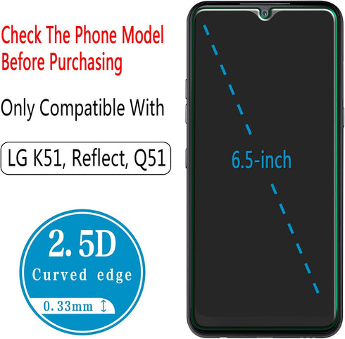 HPTech 2-Pack Tempered Glass For LG K51, Reflect, Q51 Screen Protector, Easy to Install, 9H Hardness, Bubble Free...