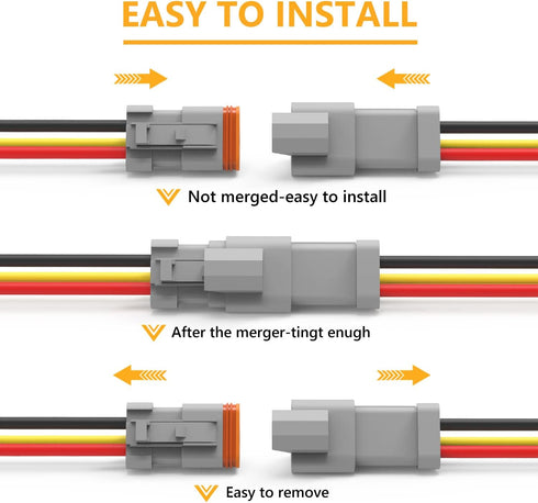 Newdeli Deutsch 3 Pin Connector Kit Waterproof Electrical Connector 16 AWG Male and Female Automotive Wire Connectors for Car Truck Boat, Dt Conne...