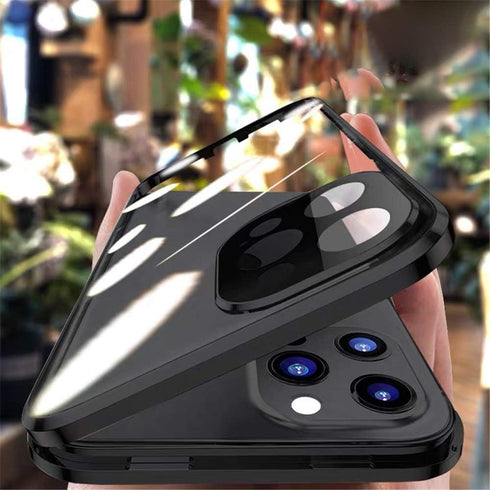 Anti-spy Screen iPhone12Promax case?Lock + Magnetic adsorption Anti-Peeping Metal Frame 360 Full Body Protective Cover Double-Sided Glass Lens Pro...