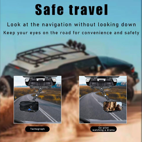 Rear View Mirror Phone Holder, 360° Rotatable Retractable Rearview Mirror Phone Mount, Multifunctional Adjustable Auto Phone Cradles for All Smart...