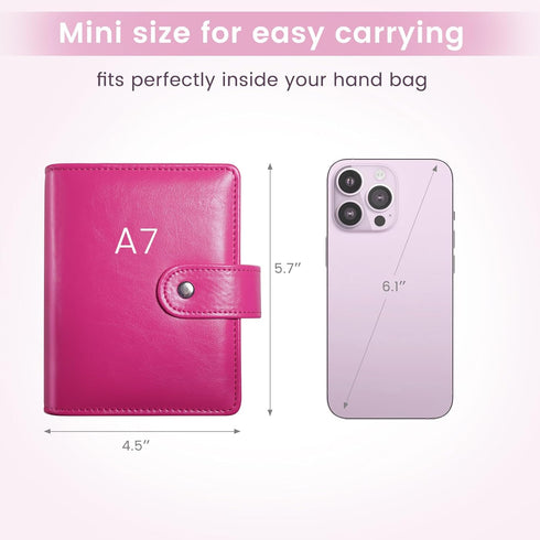 Zreal A7 Budget Binder with 12 Cash Envelopes, Money Organizer for Cash, Hot Pink Mini Binder Wallet for Cash Stuffing Binder, Money Saving Book, ...