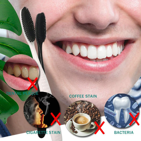 Large Long Head Toothbrush, 4-Pack, Upgraded Hard & Firm Charcoal Bristles, Whitening Teeth, Removing Plaque, Brace, Cigarette, Coffee and Other S...