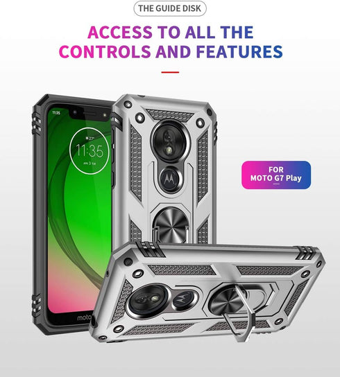 Military Grade Drop Impact for Motorola Moto G7 Play Case 360 Metal Rotating Ring Kickstand Holder Magnetic Car Mount Armor Shockproof for Moto G7...