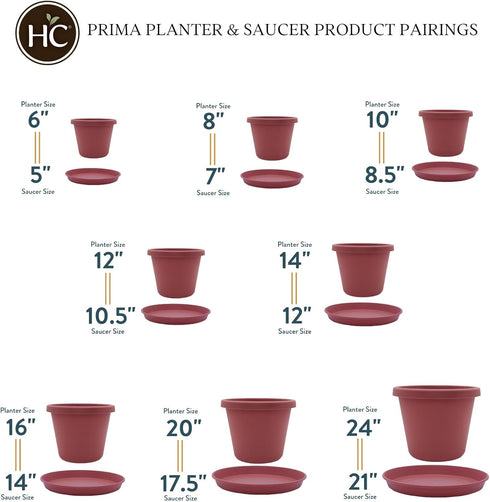 The HC Companies 8 Inch Round Prima Planter - Small Plastic Plant Pot with Rolled Rim for Indoor Outdoor Plants Flowers Herbs, Marsala...
