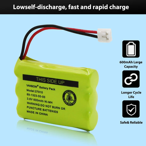 27910 Cordless Phone Battery for Motorola SD-7501 MD7161 AT&T 27910 89-1323-00-00 E1112 E2801 TL72108 Vtech I6725 RadioShack 23-959 Ni-MH 3.6V (Pa...