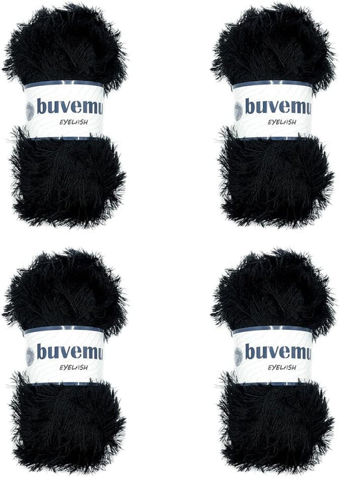 Eyelash Fun Fur Yarn 100 Gram (3.53 Ounces) 175 Yards (160 Meters) (Black - 4 Skeins)......