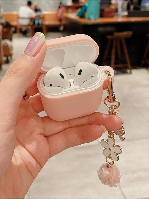 Cute Pink Case for Airpods 2nd/1st Generation Cover for Girl Women with Pom pom Flower Keychain & Cleaner Kit, Soft Silicone Airpods iPod 2nd/1st ...
