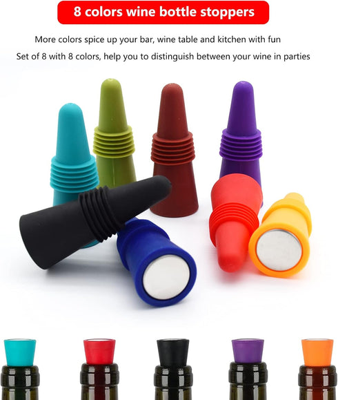 Wine Stoppers Beverage Bottle Sealer Soft Silicone Wine Bottle Stoppers Corks with Grip Top for Keeping Wine Champagne Fresh, 8 Pack...