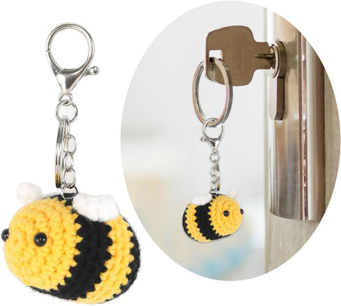 BIBABLYKE Personalized Cute Bees Pendant Crochet Keychain Lucky Funny Bees Charm Keyring Women Beautiful Pendant Keyholder Gift Cotton/Alloy...
