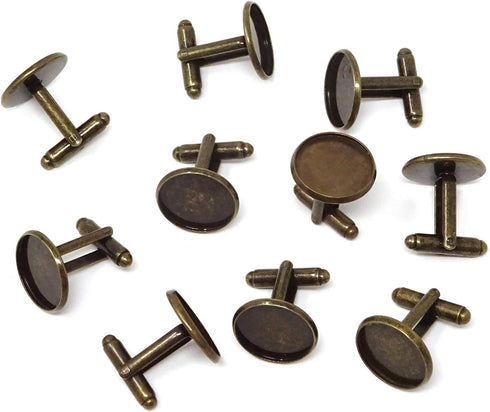 Honbay 10PCS(5 Pairs) 16mm Brass French Style Cufflink with Blank Round Tray for 16mm Round Cabochons...