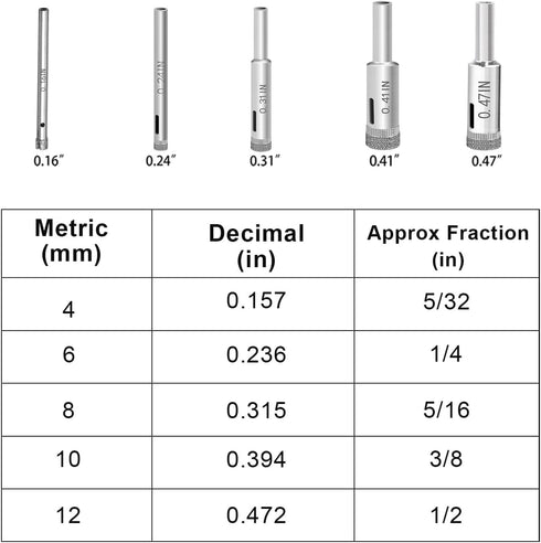 Glass Drill Bit Set, 5 pcs Diamond Drill Bits Hole Saw Bottle Extractor Remover Tool for Glass Marble Granite Fiberglass Ceramic Tile 5?16in 0.31I...