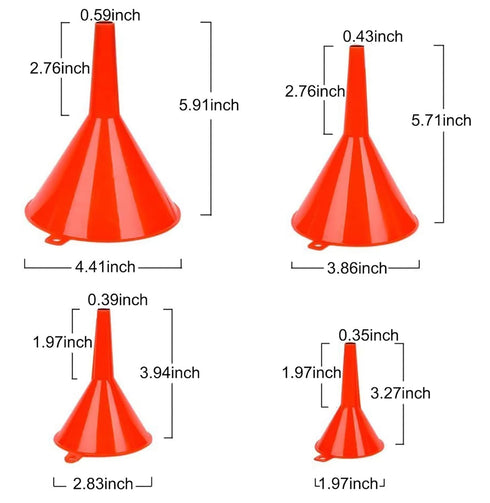 Multi-fFunctional Plastic Funnel Oil Funnel and 4-Piece All Purpose Wide-Mouth Bright Orange Plastic Funnel Set for Cars and Motorcycles, Engine O...