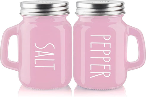 Pink Salt and Pepper Shakers Set - Pink Kitchen Accessories - Pink Kitchen Decor - 4 oz Glass Salt and Pepper Set for Cooking Table, RV, BBQ, Easy...