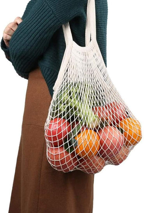 4 Pack Portable Reusable Grocery Bags Fruit and Vegetable Bag Washable Cotton Mesh String Organic Organizer Shopping Handbag Long Handle Net Tote ...
