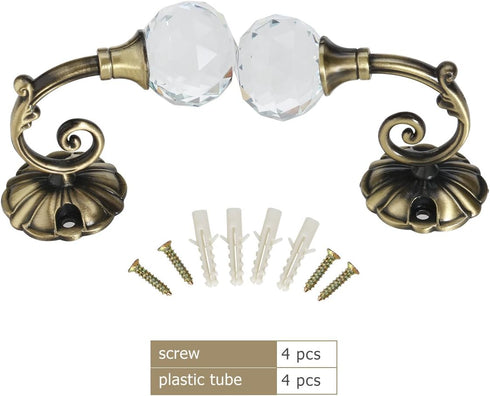 Curtain Tieback Hooks Drapery Holdbacks Crystal Ball Curtain Hookback Wall Mount Metal Curtain Holdback (Bronze 2pcs)...