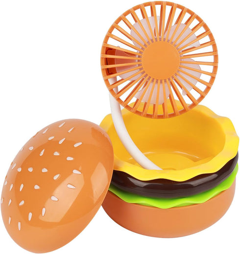 Portable Mini Desk Fan with Mirror, 3 Speeds Airflow, 360° Rotation, USB Rechargeable, Burger Shape Summer Gift Table Fan Handheld (Brown)...