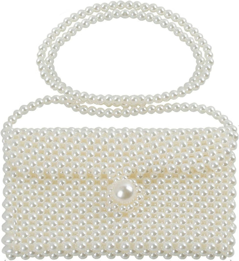 Luxury Pearl Bag Chain Bag Purse Shoulder Bag Evening Bags for Women, Artificial Pearl Clutch Crossbody Beaded Handmade Bags for Party Wedding Bri...