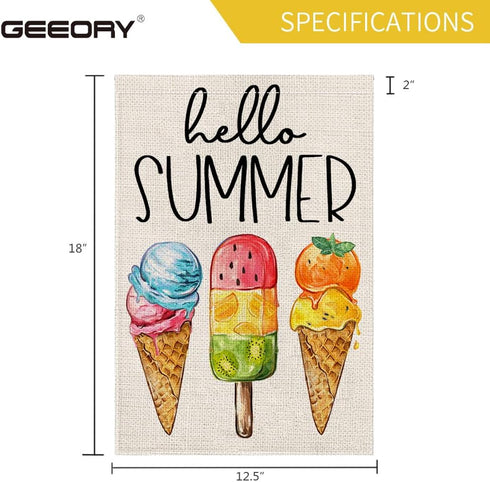 Hello Summer Garden Flag 12.5 x 18 Inch, Ice Cream Popsicle Double Sided Decorative Flag for Outside Yard Lawn Outdoor Decoration GB042-12...