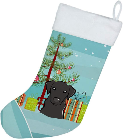 Caroline's Treasures BB1607CS Christmas Tree and Black Labrador Christmas Stocking Fireplace Hanging Stockings Christmas Season Party Decor Family...
