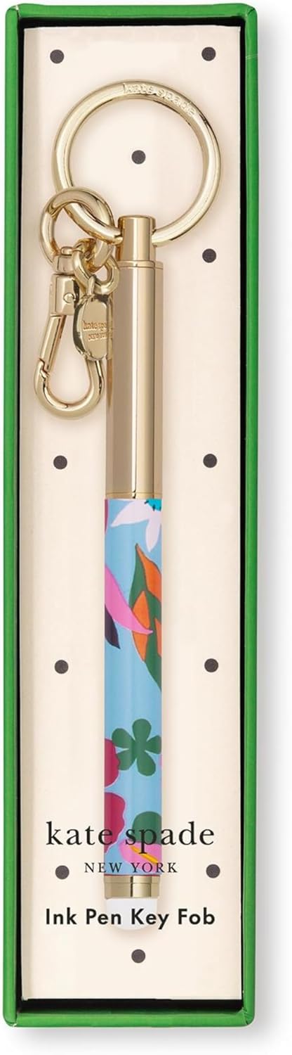 Kate Spade New York Colorful Metal Ink Pen Key Fob, Black Ink Ballpoint Keychain Pen, Safari Floral...