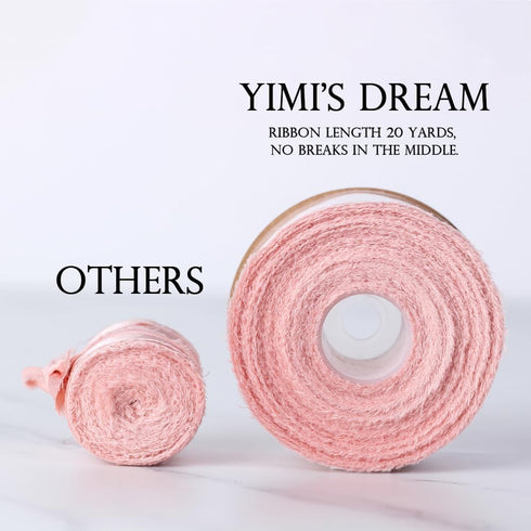 Yimi's Dream Handmade Fabric Ribbons, 1.5 inch x 20 Yard Rose Gold Satin Chiffon Ribbons with Frayed Edge for Wedding, Baby Shower, Christmas, Inv...