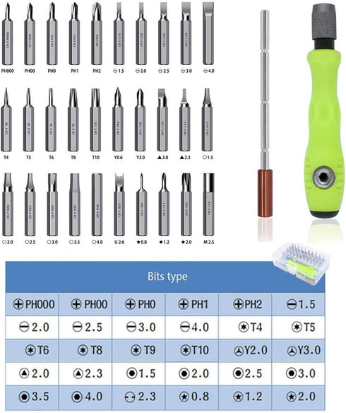 Buspoll Mini Screwdriver Set, Magnetic Precision Screwdrivers Bit Set (Star, Y, Torx, Triangle, Phillips, Slotted, U, Hex Heads) Repair Tools Kit ...