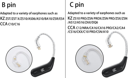 KZ AZ09 Bluetooth 5.2 Module Wireless Waterproof Ear Hook Extra Long Battery Life Bluetooth Cable for KZ ZST/ZSTX/ZS10/AS06/AS10/BA10/ZSR/ES4 (B p...