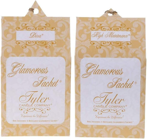 Tyler Candle Glamorous Diva & High Maintenance Sachets Bundle (4 Reusable Glamorous Sachet Each) (Diva&High Maintenance)...