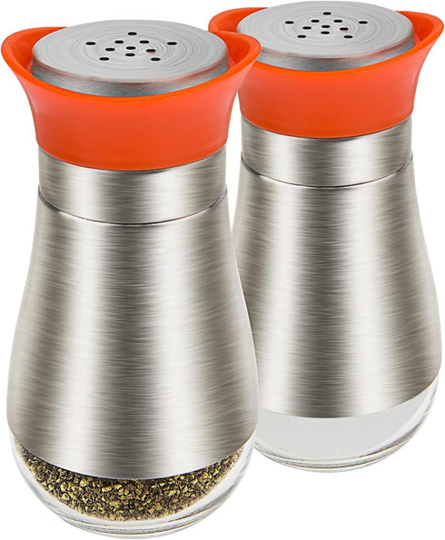 Evelyne Salt Pepper Seasoning Glass Shaker with Stainless Steel Cover 2 pcs Pack Set (Orange)...