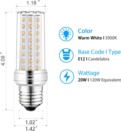 E26 LED bulbs,20W LED Corn Light Bulb,150W Equivalent 2000lm CRI 85+ Warm White 3000K E26/E27 Base Non-dimmable Ceiling Fan Light Bulbs for Indoor...
