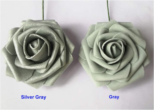 D-Seven Artificial Flowers 30PCS Real Looking Fake Roses with Stem for DIY Wedding Bouquets Centerpieces Party Baby Shower Home Decorations (Silve...